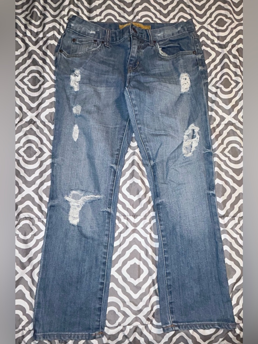 Women’s Distressed Blue Denim Jeans - Classic Straight Fit